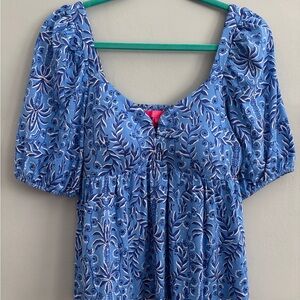 Lilly Pulitzer Floriana Short Sleeve Knit Top Abaco Blue Sweetheart Neck